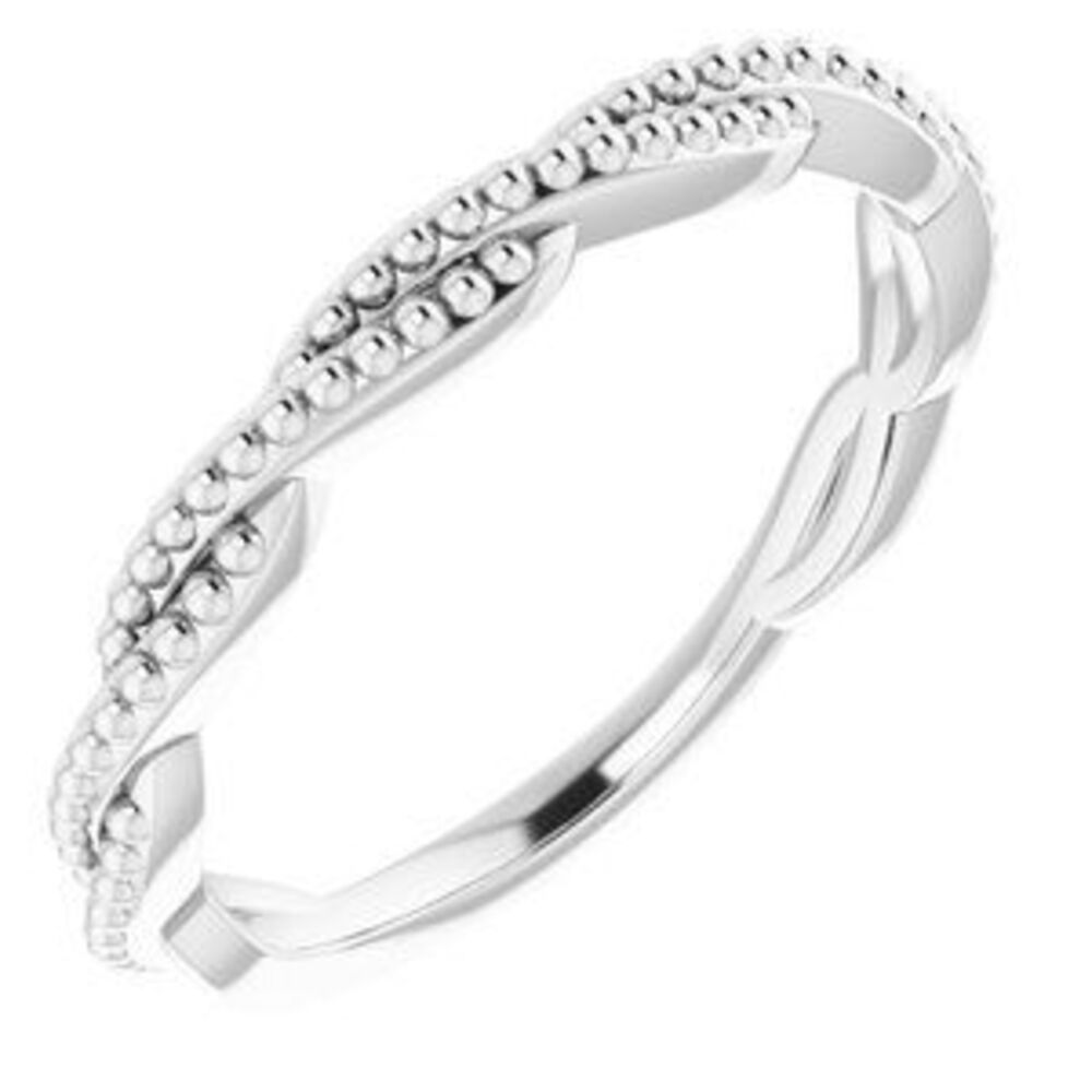 14k White Stackable Twisted Beaded Ring - image 1
